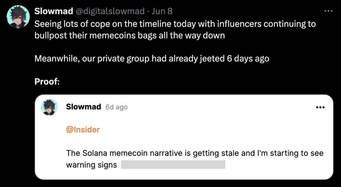 slowmad sells memecoins